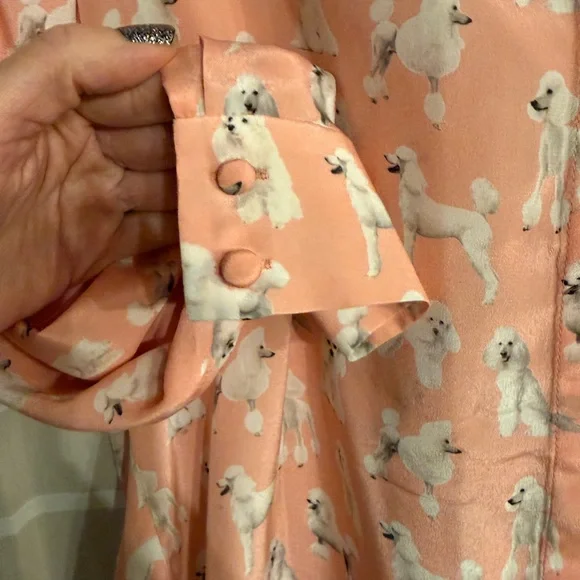 Alice + Olivia Pink Dog Poodle Print Silk Willa Blouse - Picture 6 of 7